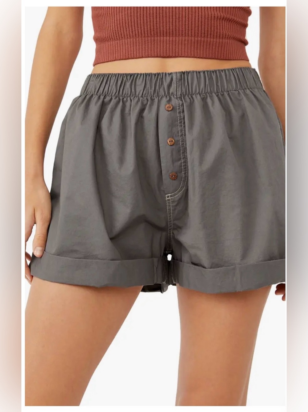 Free People casual shorts XS cotton gray Sunday lounge pockets baggy pull on
